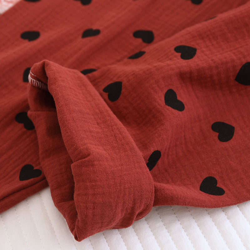 Ownkoti Heart Print Pure Cotton Silk 3-Piece Pajama Set