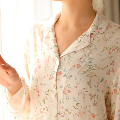 Ownkoti Floral Satin V-Neck Long Sleeve Sleepwear for Ultimate Comfort