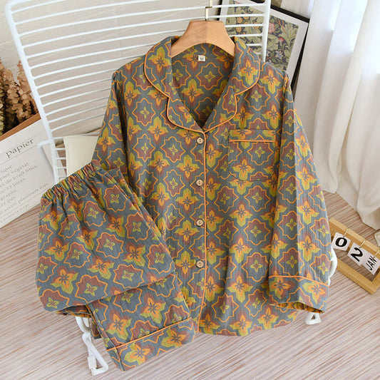 Ownkoti Elegant Cotton Loungewear Set with Flower-Shaped Diamond Embroidery