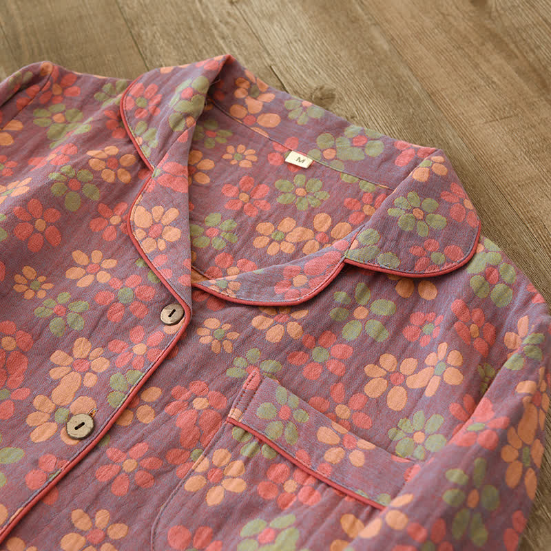 Ownkoti Cotton Gauze Pajama Set with Long Sleeve Design for Optimal Comfort