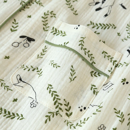 Ownkoti Charming Cotton Pajama Set with Cat and Leaf