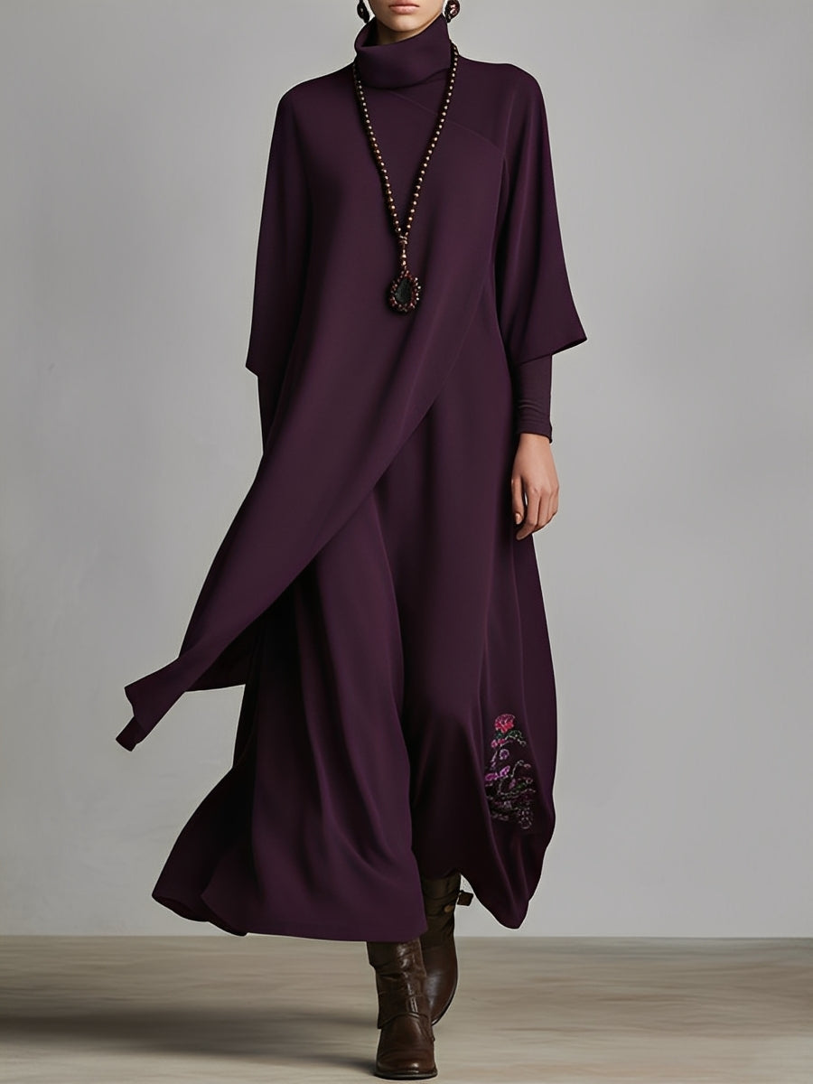 Chic Women's Plum Draped Cotton-Blend Jersey Maxi Dress