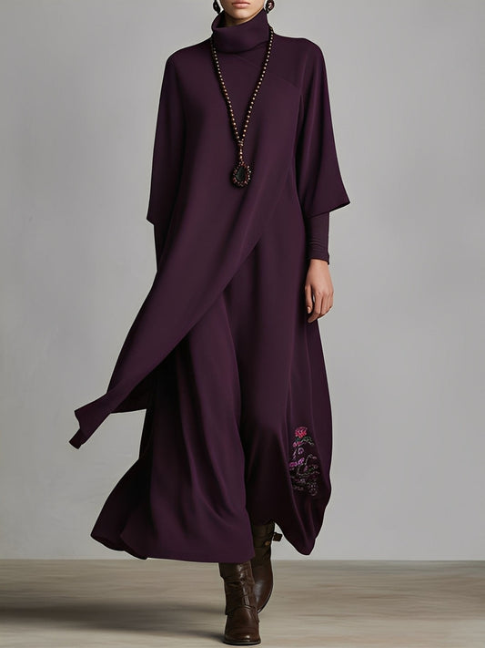 Chic Women's Plum Draped Cotton-Blend Jersey Maxi Dress