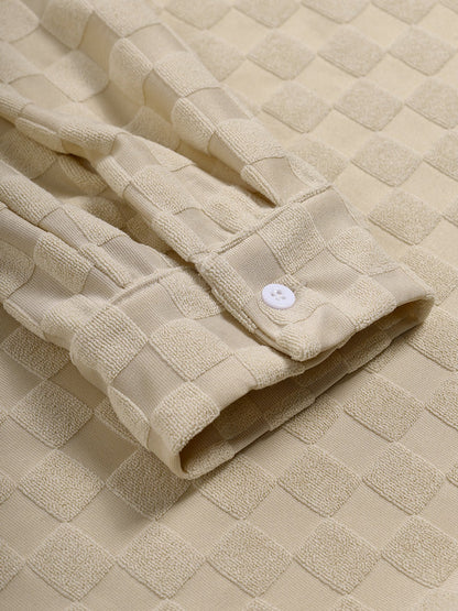 Men's Casual Tartan Fabric Terry Long Sleeve Shirt