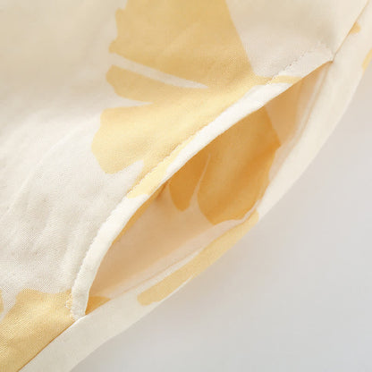 Ownkoti Ginkgo Leaf Design Bowknot Cotton Loungewear Set for Stylish Comfort