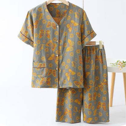 Summer Elegant Cotton Butterfly Shorts Set for Relaxation