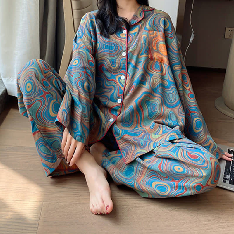Ownkoti Plus Size Art-Print Cotton Loungewear Set for Cozy Hours