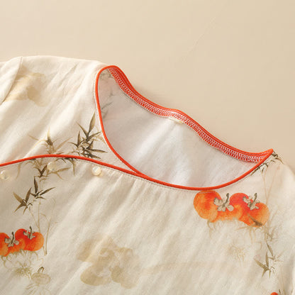 Majestic Persimmon Double Layer Gauze Nightwear Set for Comfort and Elegance