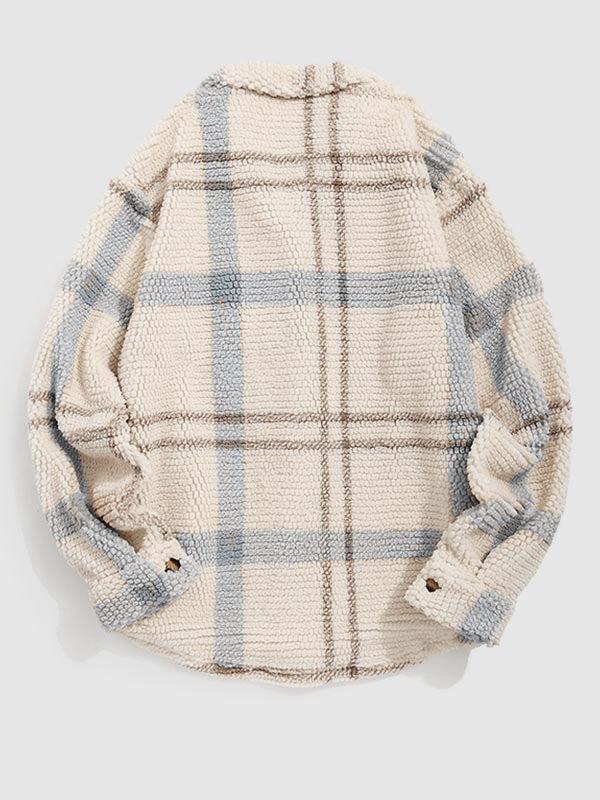 Vintage Plaid Faux Fur Jacket for Men