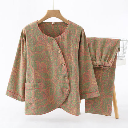 Ownkoti Vintage Jacquard Crew Neck Loungewear Set for Stylish Relaxation