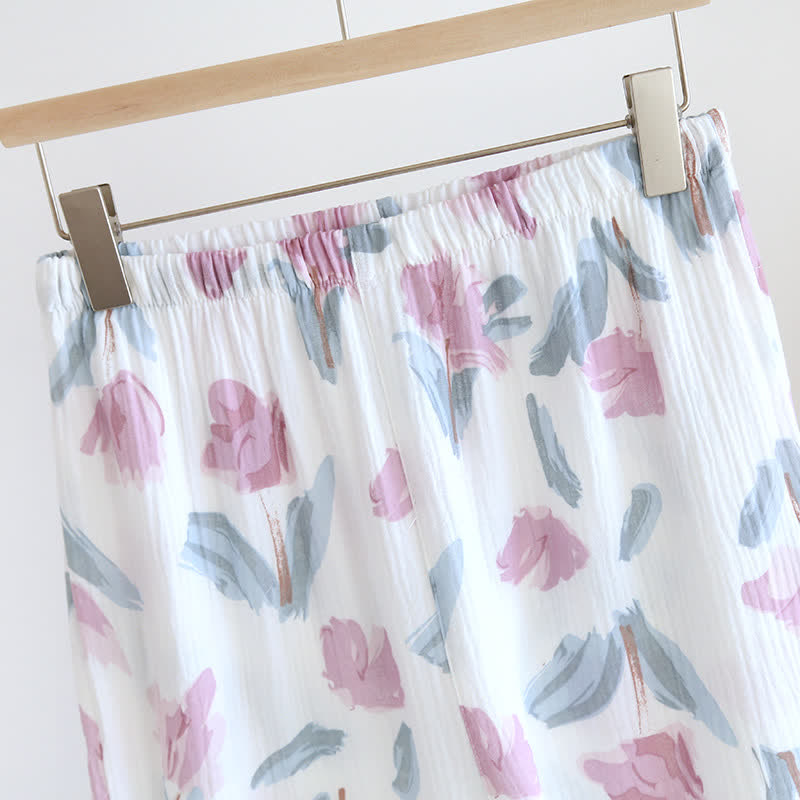 Ownkoti Elegant Floral Pattern Cotton Chiffon Nightwear Set