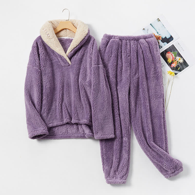 Ownkoti Cozy V-Neck Winter Lounge Set for Warm Comfort
