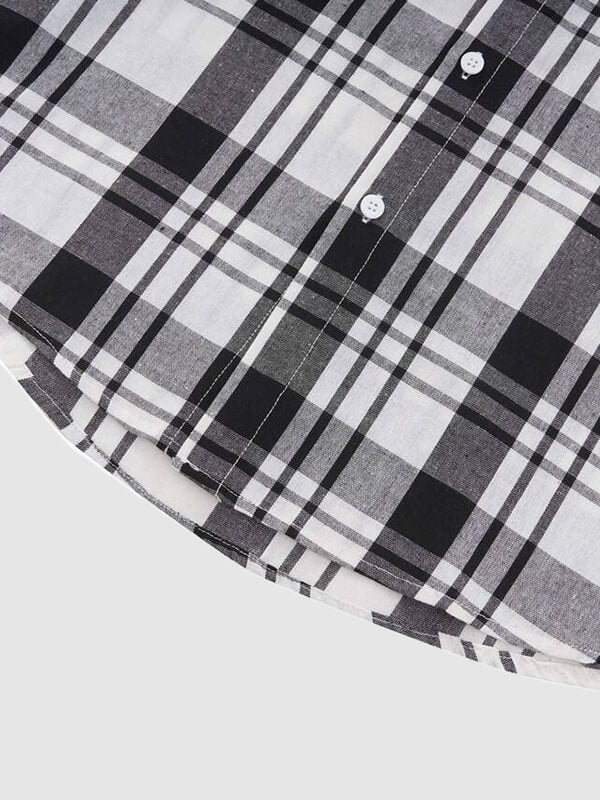 Men's Long Sleeve Casual Shirt with Plaid Pattern and Loose Fit