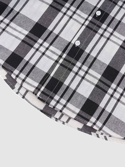 Men's Long Sleeve Casual Shirt with Plaid Pattern and Loose Fit