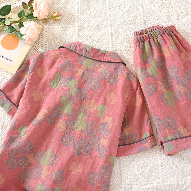 Cotton Gauze Pajama Set with Jacquard Decor for Ultimate Comfort