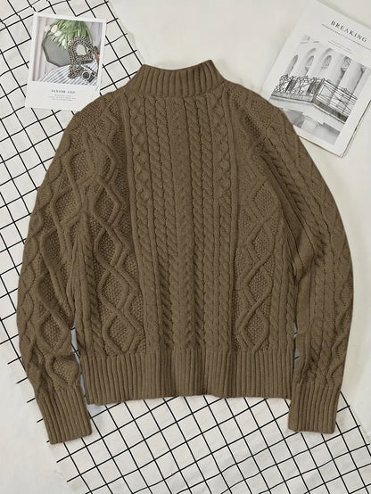Men's Knitted Half-Zip Sweater with Stand-Up Collar