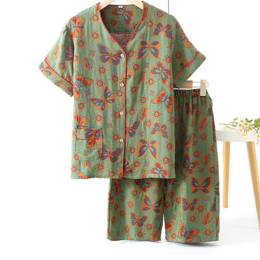 Summer Elegant Cotton Butterfly Shorts Set for Relaxation