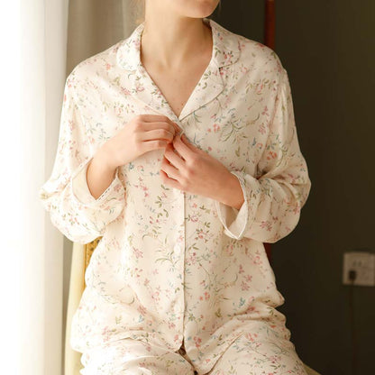Ownkoti Floral Satin V-Neck Long Sleeve Sleepwear for Ultimate Comfort
