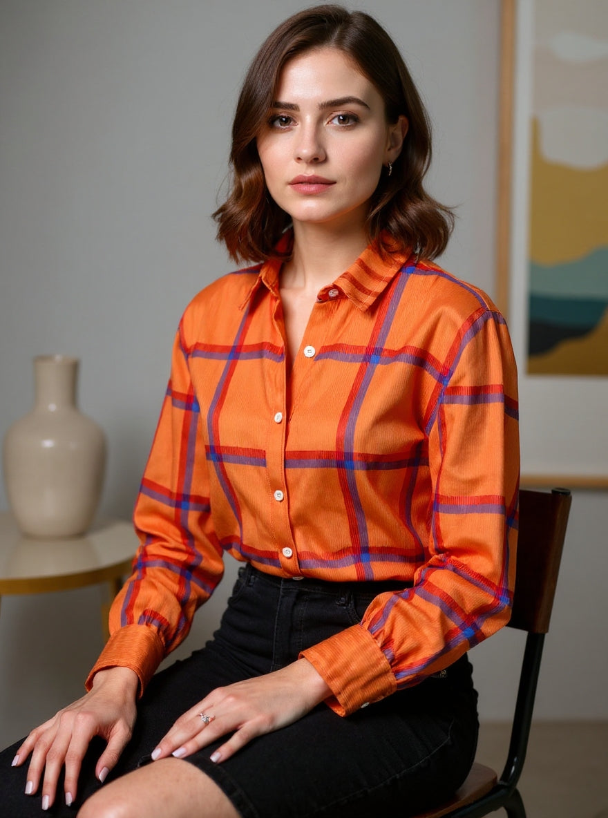 Women's Casual Contrast Retro Plaid Sweater