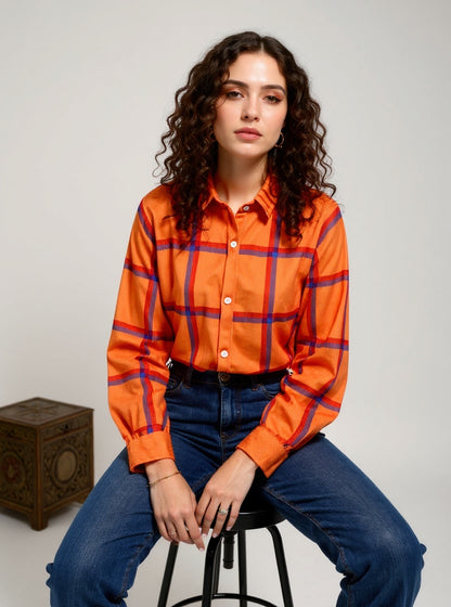 Women's Casual Contrast Retro Plaid Sweater