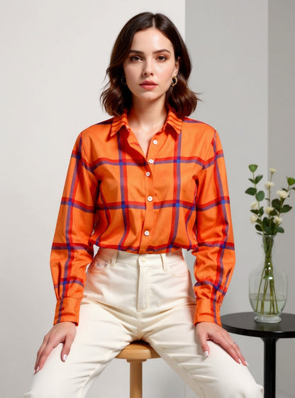 Women's Casual Contrast Retro Plaid Sweater