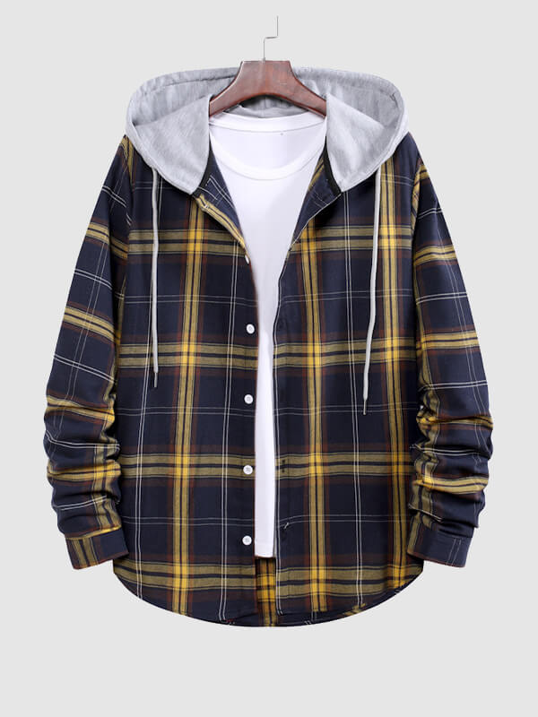 Men's Thin Checkered Shirt with Hood