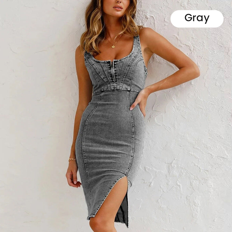 Women's U-Neck Denim Bodycon Cami Dress