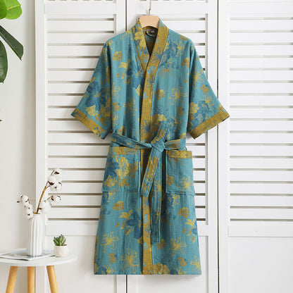 Ownkoti Floral Cotton Gauze Short Sleeve V-Neck Wrap Dress