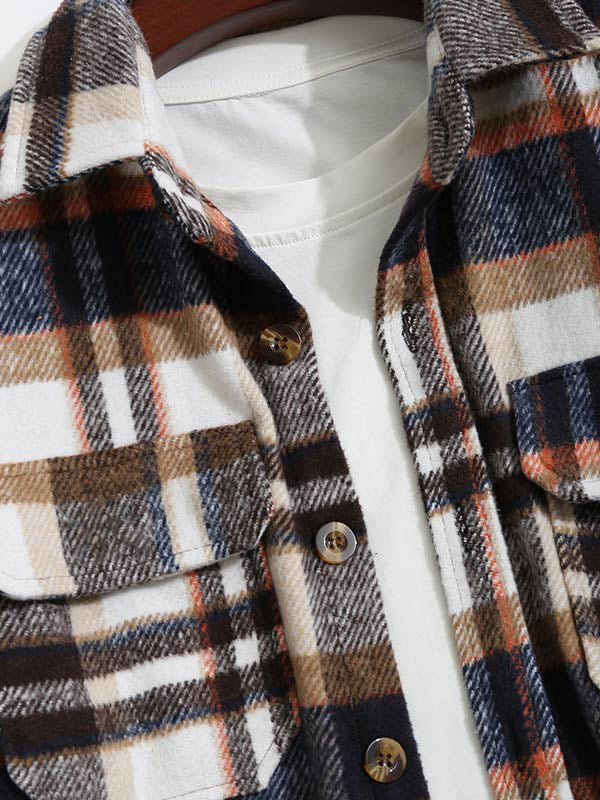 Vintage Thick Wool Plaid Men's Jacket with Double Pockets and Stylish Notch