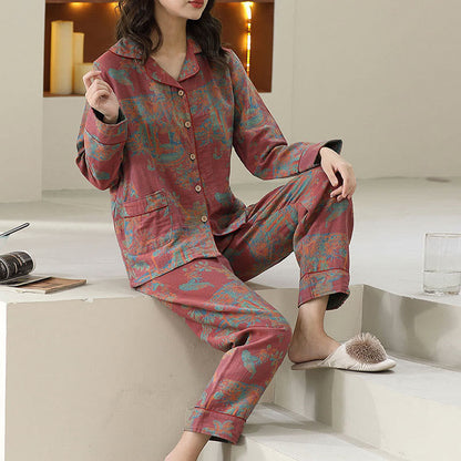 Ownkoti Floral Print Cotton Loungewear Set with Double-Layer Comfort