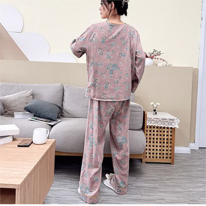 Ownkoti Plus-Size Peony Cotton Pajama Set for Comfortable and Stylish Lounging