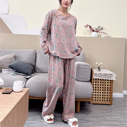 Ownkoti Plus-Size Peony Cotton Pajama Set for Comfortable and Stylish Lounging