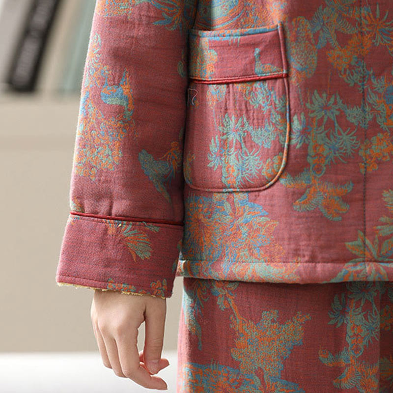 Ownkoti Floral Print Cotton Loungewear Set with Double-Layer Comfort