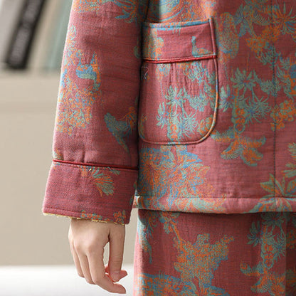 Ownkoti Floral Print Cotton Loungewear Set with Double-Layer Comfort