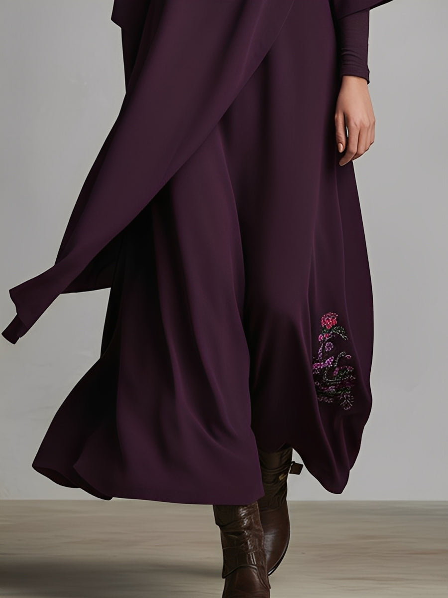 Chic Women's Plum Draped Cotton-Blend Jersey Maxi Dress