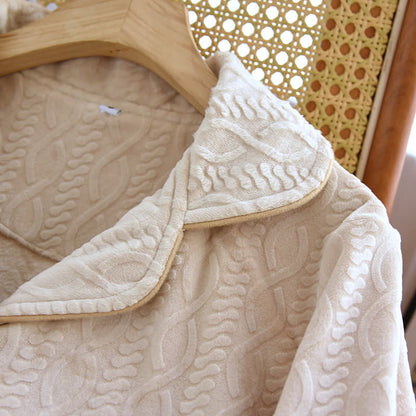 Ownkoti Unisex Solid Color Flannel Pajama Set with Classic Lapel Design