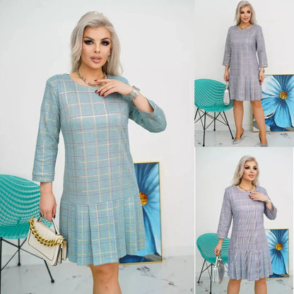 Women’s Checked A-Line Pleated Dress
