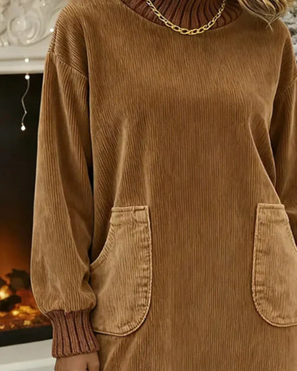 Velvet High-Neck Long Sleeve Dress