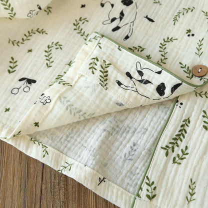 Ownkoti Charming Cotton Pajama Set with Cat and Leaf