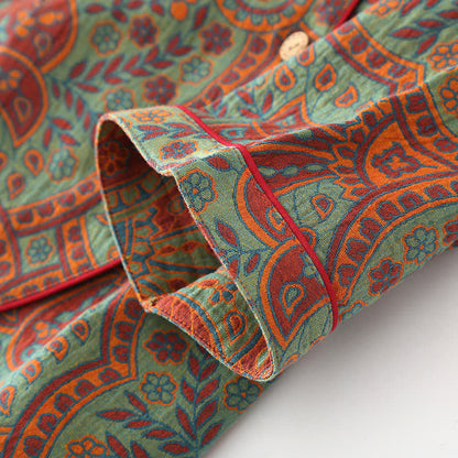 Ownkoti Vintage Jacquard Crew Neck Loungewear Set for Stylish Relaxation