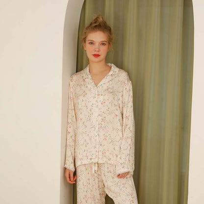 Ownkoti Floral Satin V-Neck Long Sleeve Sleepwear for Ultimate Comfort