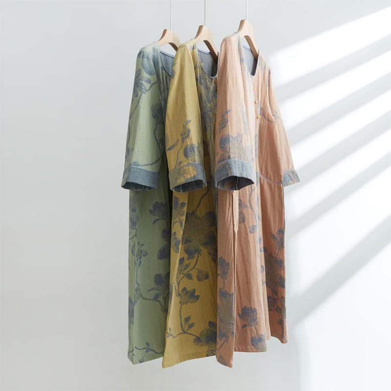 Ownkoti Magnolia Jacquard Cotton Sleepwear - Comfortable Short Nightdress for Women