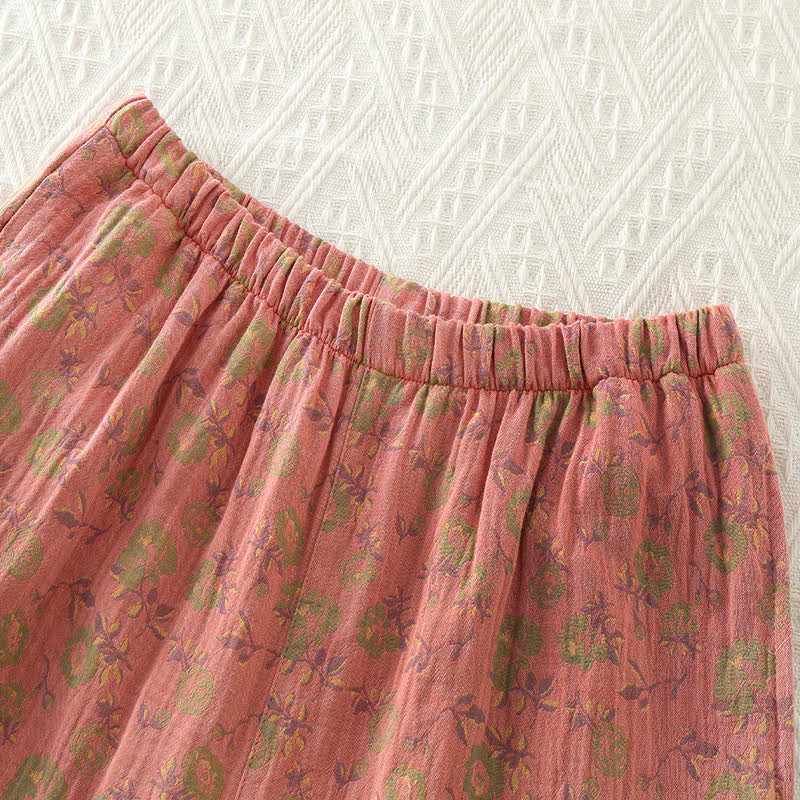 Ownkoti Vintage Rose Cotton Gauze Pajama Set for Chic Comfort