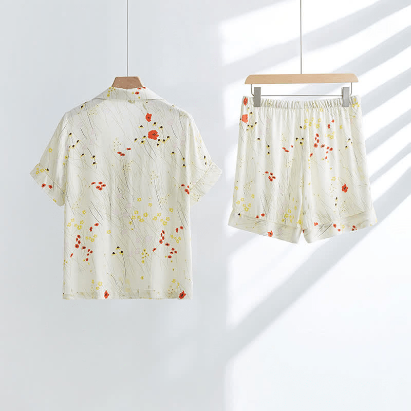 Ownkoti Flower Leaf Breathable V-neck Loungewear Set - Comfortable and Stylish Relaxation Wear