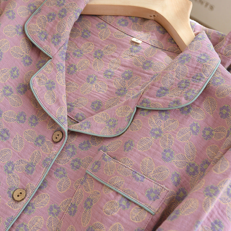 Ownkoti Premium Pure Cotton Jacquard Leaf Pajama Set for Women Comfort and Style