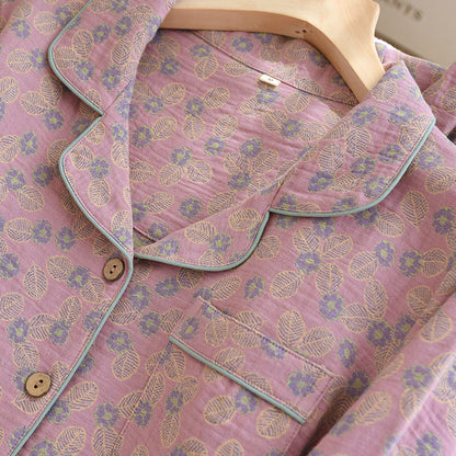 Ownkoti Premium Pure Cotton Jacquard Leaf Pajama Set for Women Comfort and Style