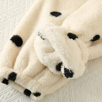 Ownkoti Polka Dot Long Sleeve Fleece Pajama Set - Cozy and Stylish Nightwear for Ultimate Comfort