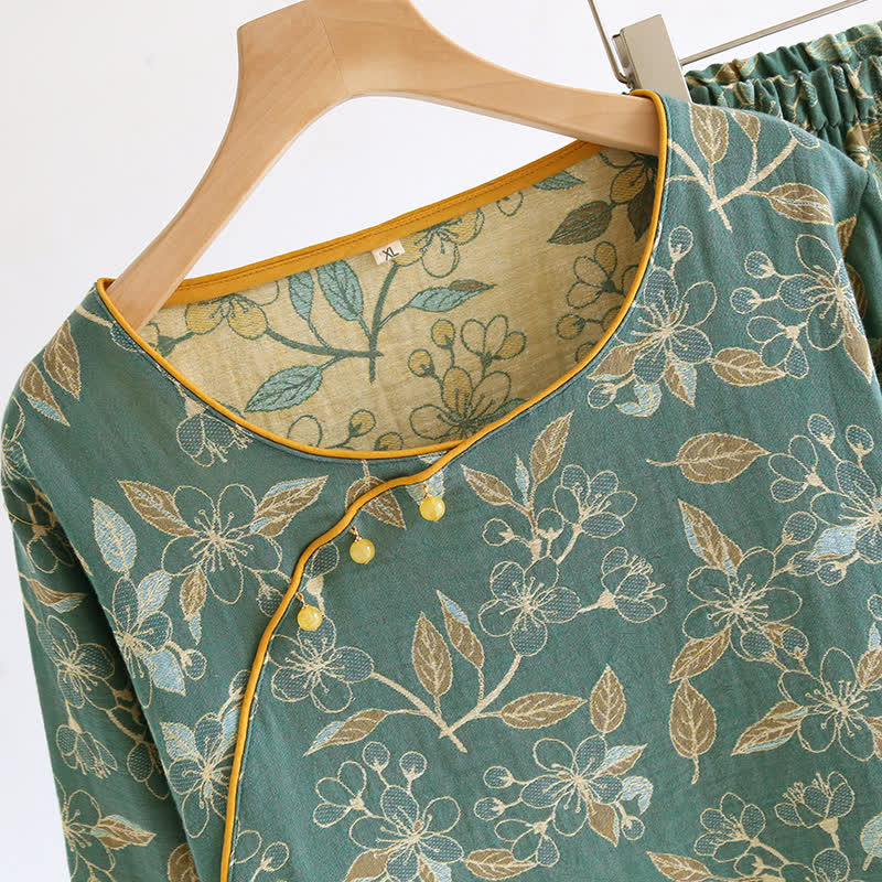 Vintage Floral Cotton Comfortable Casual Pajama Set