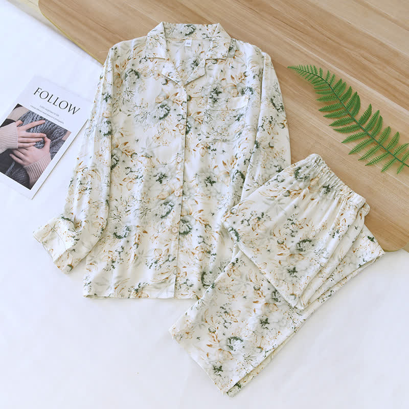 Rustic Charm Satin Pajama Set for Comfortable Nighttime Wear