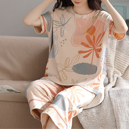 Ownkoti Floral Leaf Pattern Comfortable Cotton Lounge Set